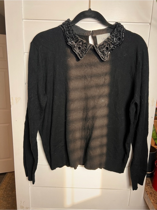 Liv Sweaters - LIV Black Knit Sweater with Beaded Embellished Peter Pan Collar